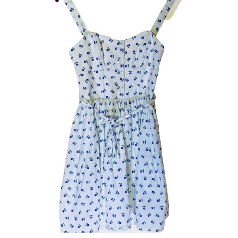 Jack Wills Bustier Mini White Dress Blue Micro Flower Print Coquette Size 2